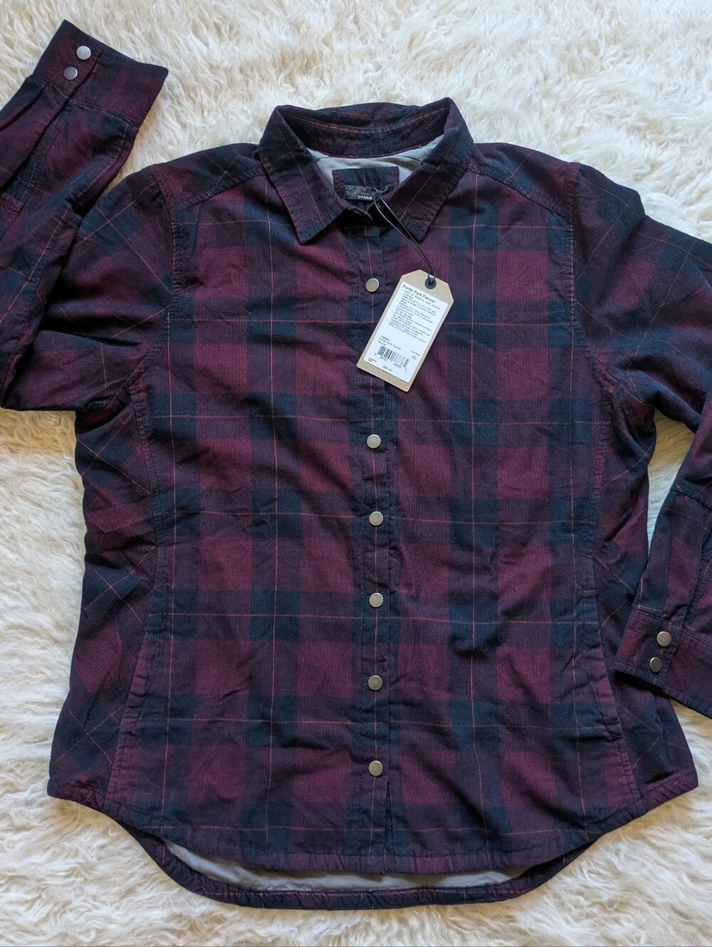 Prana Porter Park Corduroy Shirt Jacket Women's XL Plaid Button Up NWT